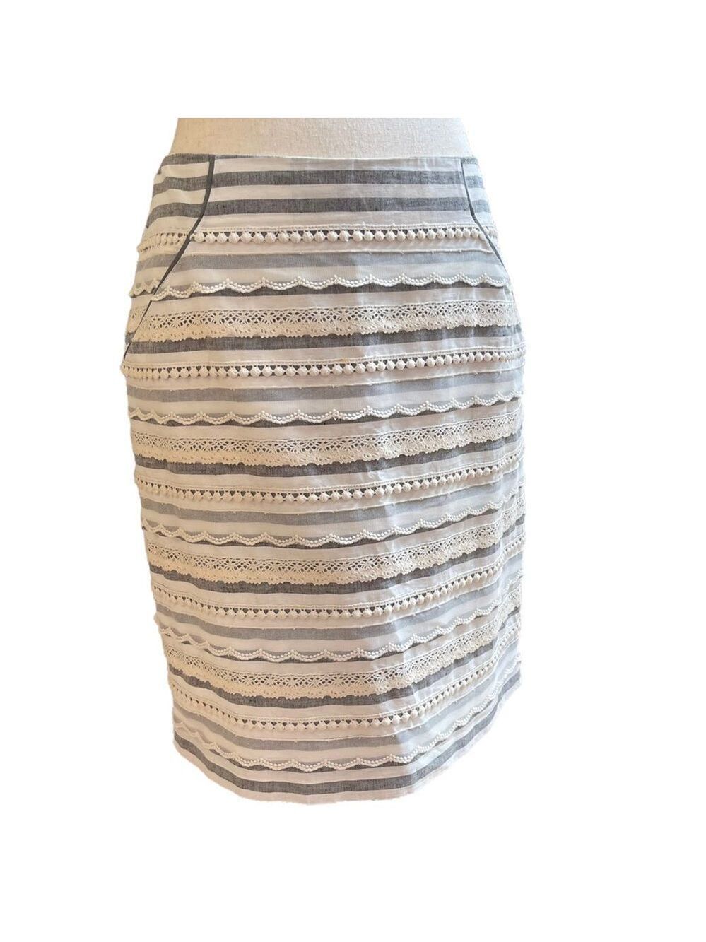 Anthropologie Tabitha Sailing Lace Striped Pencil Mini Skirt Small Linen/Cotton - Picture 5 of 13